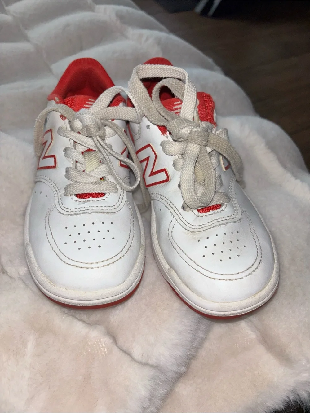 New Balance White and Red Kids Sneakers